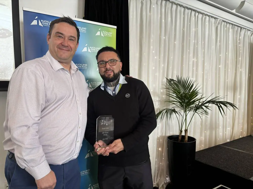 Kaleb Wiki, Locomotive Engineer, received his award from COO, Gavin Panter
